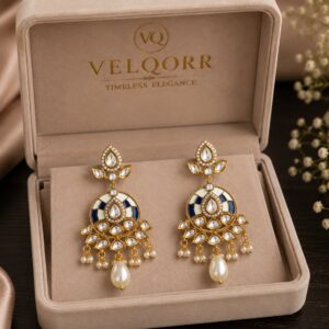 Neelika Royal Blue Polki Meenakari Pearl Drop Earrings