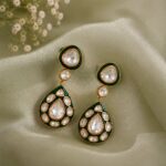 Aarna Green Polki Meenakari Drop Earrings handcrafted with premium Polki stones by VELQORR