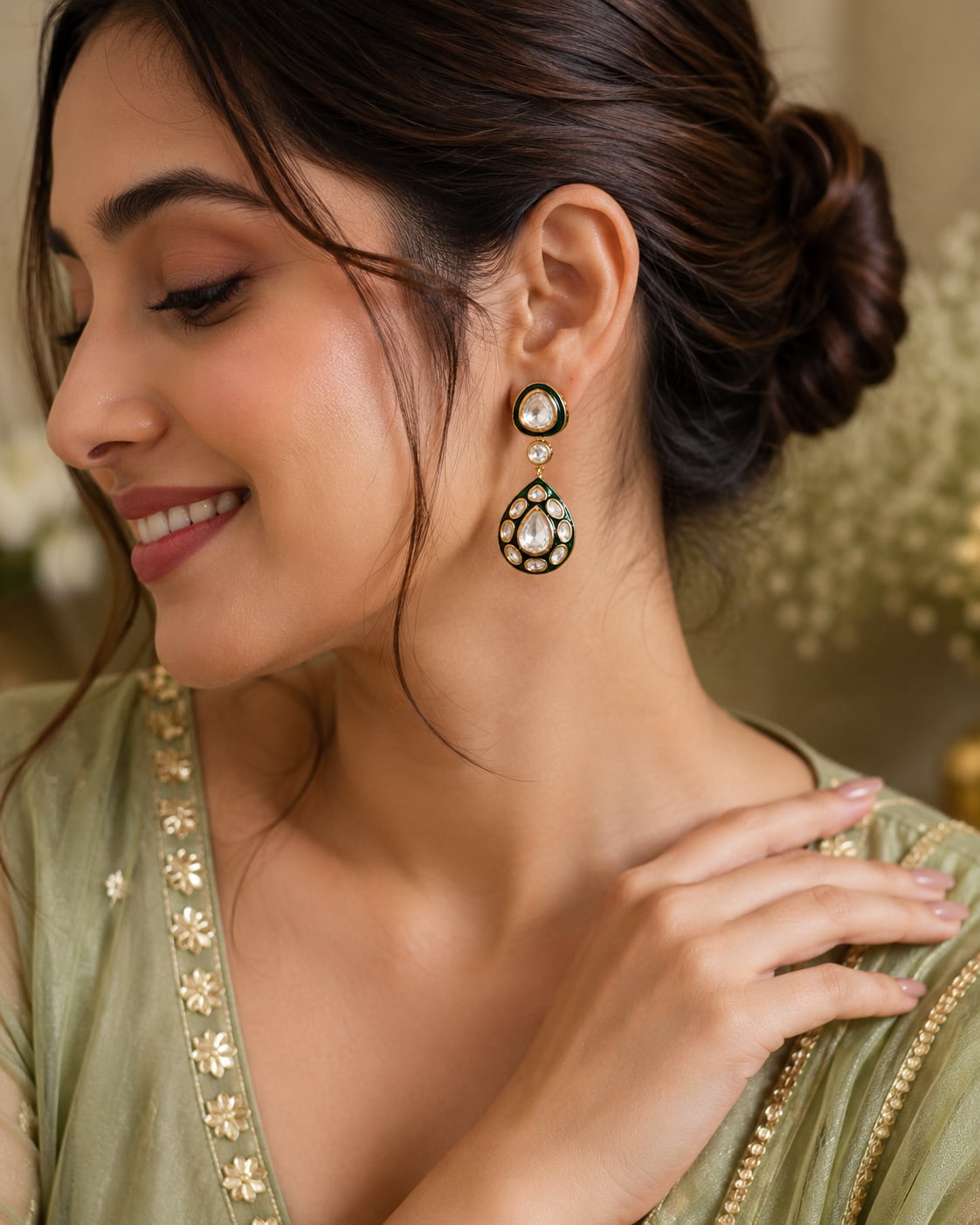 Aarna Polki Meenakari Drop Earrings - Image 3
