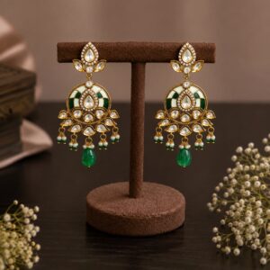 Emerald Meenakari Pearl Chandbali Earrings