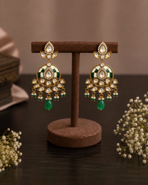 Emerald Meenakari Pearl Chandbali Earrings