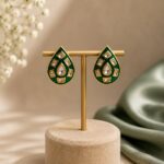 Elara green Meenakari Polki stud earrings with gold finish