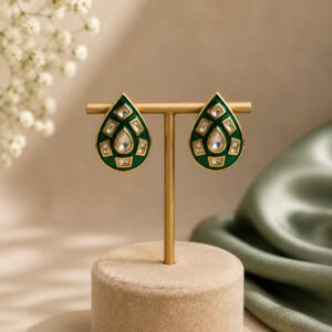 Elara green Meenakari Polki stud earrings with gold finish