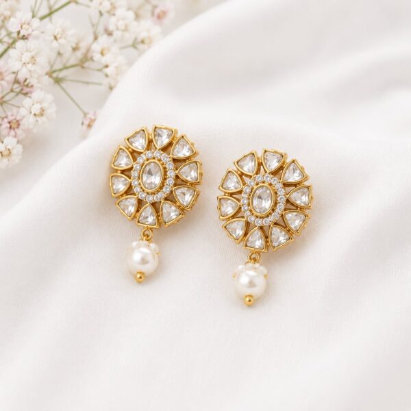 Aabha Polki Pearl Drop Earrings dimensions displayed for size reference